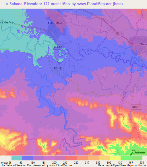 La Sabana,Dominican Republic Elevation Map