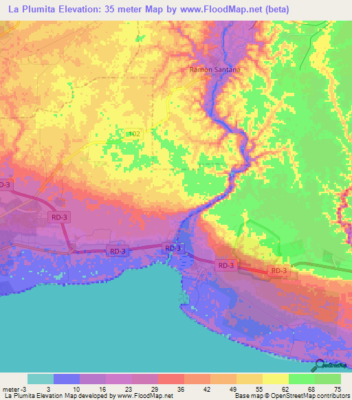 La Plumita,Dominican Republic Elevation Map