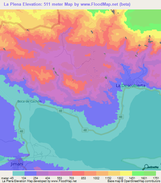 La Plena,Dominican Republic Elevation Map