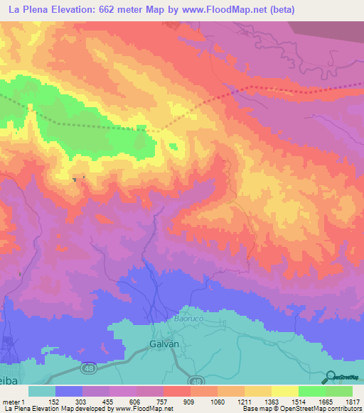 La Plena,Dominican Republic Elevation Map