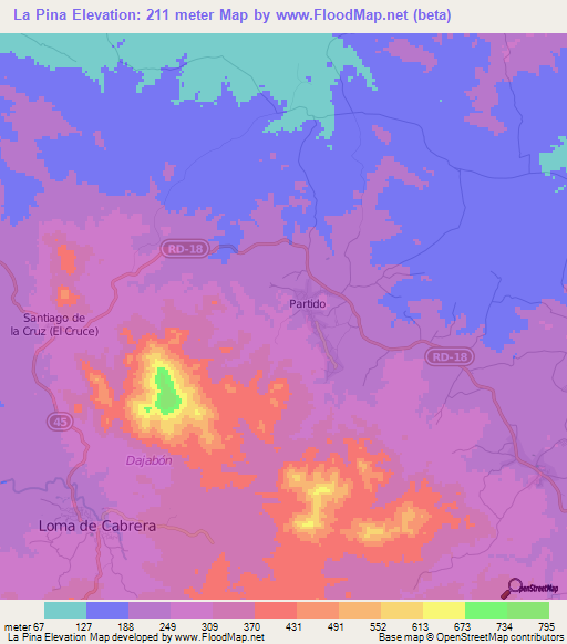 La Pina,Dominican Republic Elevation Map