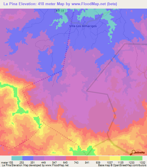 La Pina,Dominican Republic Elevation Map