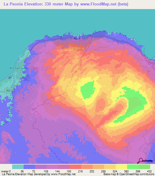 La Peonia,Dominican Republic Elevation Map