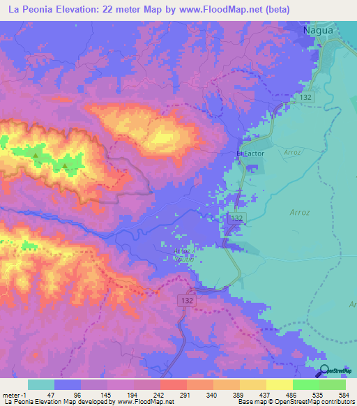 La Peonia,Dominican Republic Elevation Map