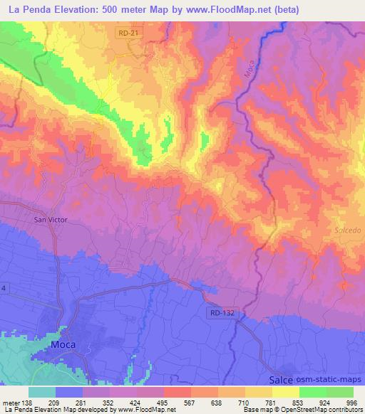 La Penda,Dominican Republic Elevation Map