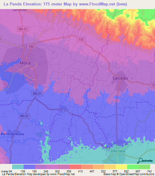 La Penda,Dominican Republic Elevation Map