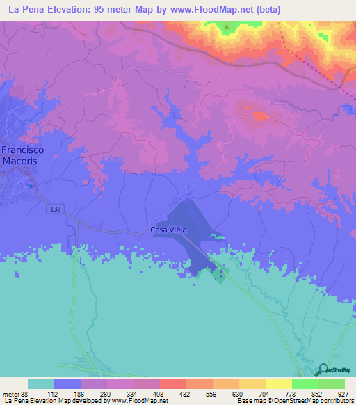 La Pena,Dominican Republic Elevation Map