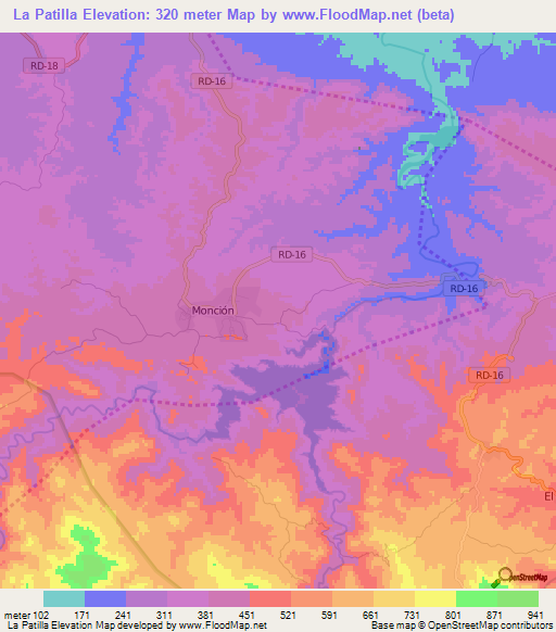 La Patilla,Dominican Republic Elevation Map