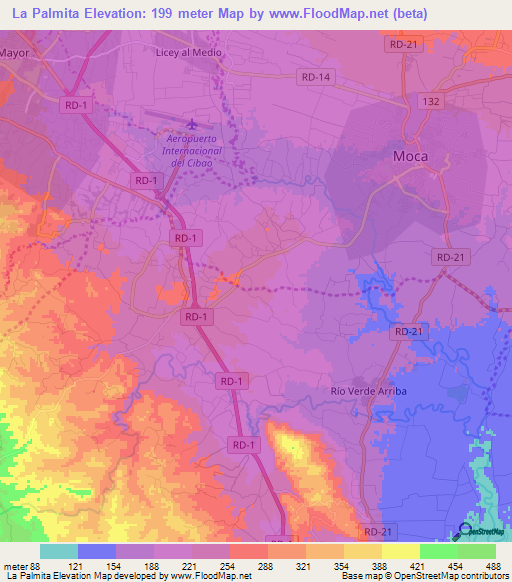 La Palmita,Dominican Republic Elevation Map