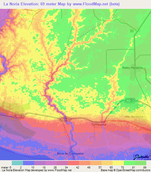 La Noria,Dominican Republic Elevation Map