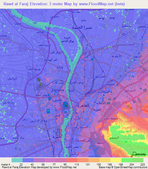 Rawd al Faraj,Egypt Elevation Map