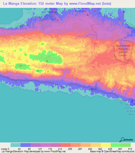 La Manga,Dominican Republic Elevation Map