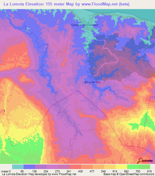 La Lomota,Dominican Republic Elevation Map