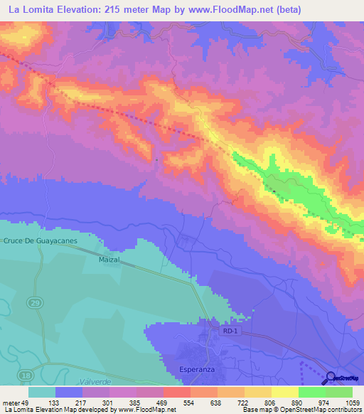 La Lomita,Dominican Republic Elevation Map