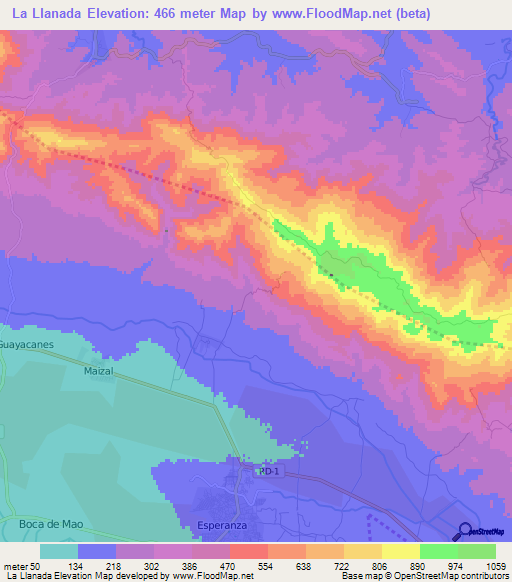 La Llanada,Dominican Republic Elevation Map