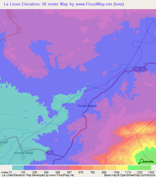 La Linea,Dominican Republic Elevation Map