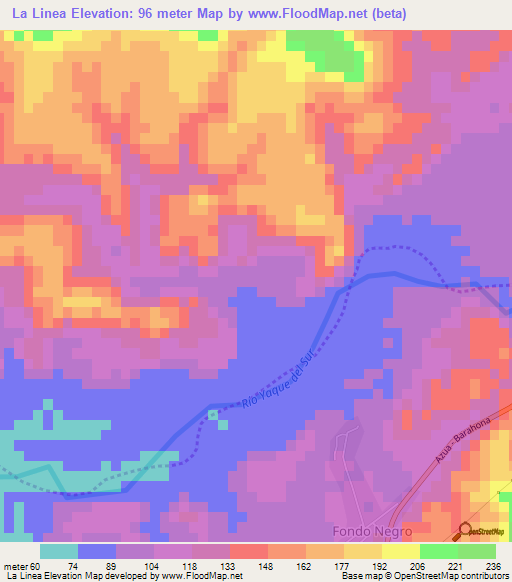 La Linea,Dominican Republic Elevation Map