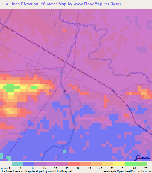 La Linea,Dominican Republic Elevation Map