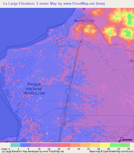 La Larga,Dominican Republic Elevation Map