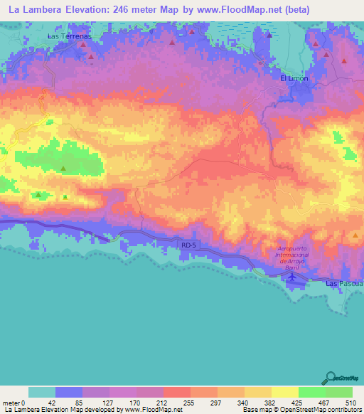 La Lambera,Dominican Republic Elevation Map