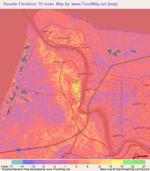 Rosetta,Egypt Elevation Map