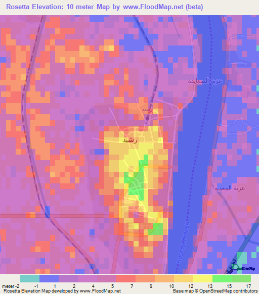 Rosetta,Egypt Elevation Map