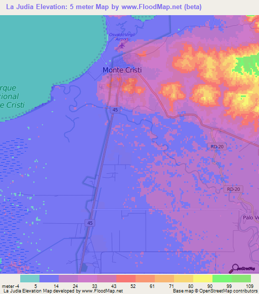 La Judia,Dominican Republic Elevation Map