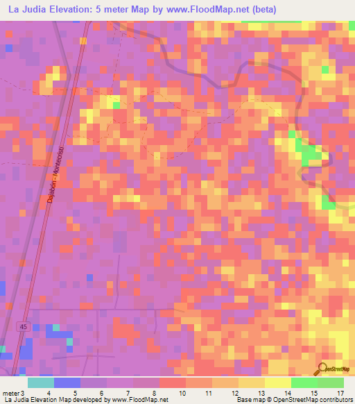 La Judia,Dominican Republic Elevation Map