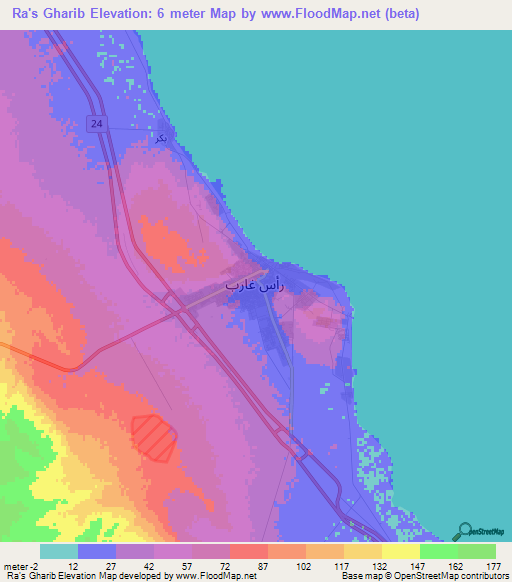 Ra's Gharib,Egypt Elevation Map