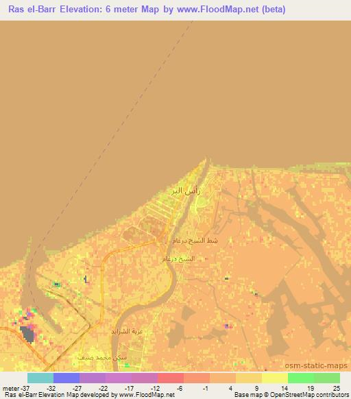 Ras el-Barr,Egypt Elevation Map