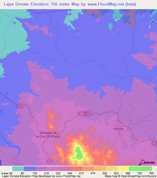 Lajas Donata,Dominican Republic Elevation Map