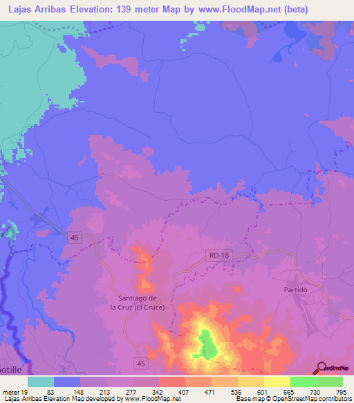 Lajas Arribas,Dominican Republic Elevation Map