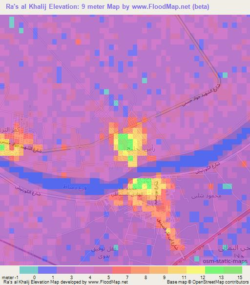 Ra's al Khalij,Egypt Elevation Map