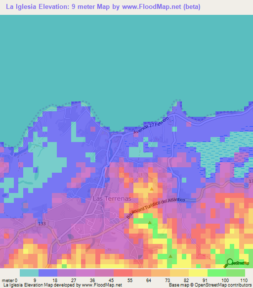 La Iglesia,Dominican Republic Elevation Map