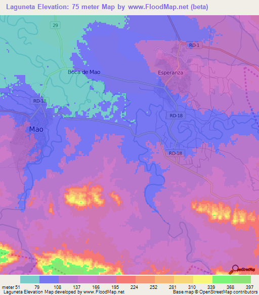 Laguneta,Dominican Republic Elevation Map