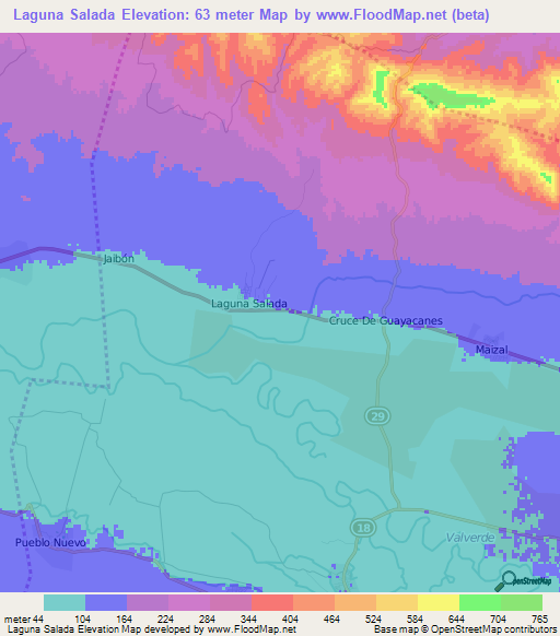 Laguna Salada,Dominican Republic Elevation Map