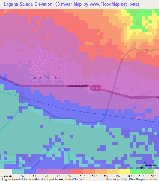 Laguna Salada,Dominican Republic Elevation Map