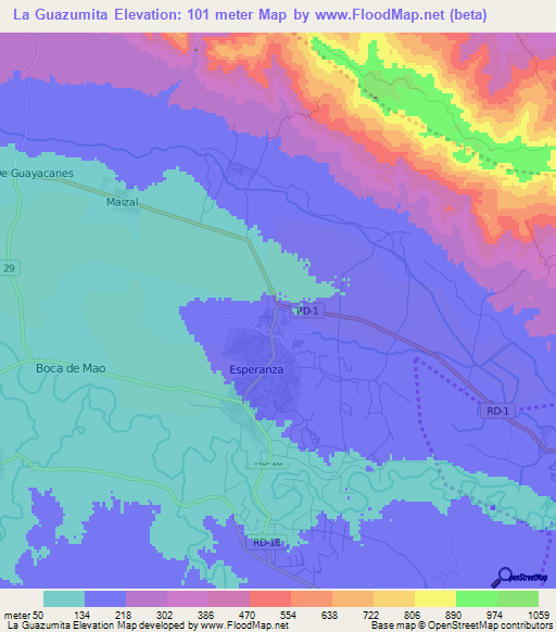 La Guazumita,Dominican Republic Elevation Map