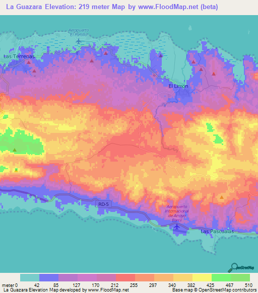 La Guazara,Dominican Republic Elevation Map