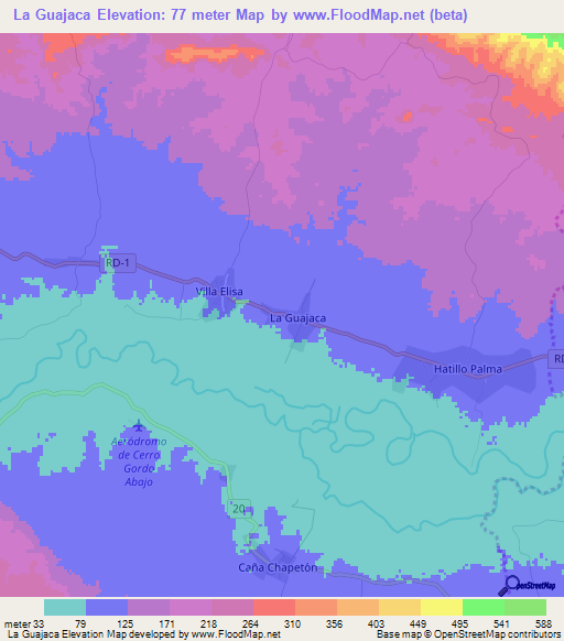 La Guajaca,Dominican Republic Elevation Map