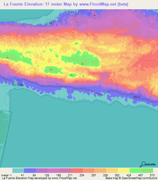 La Fuente,Dominican Republic Elevation Map