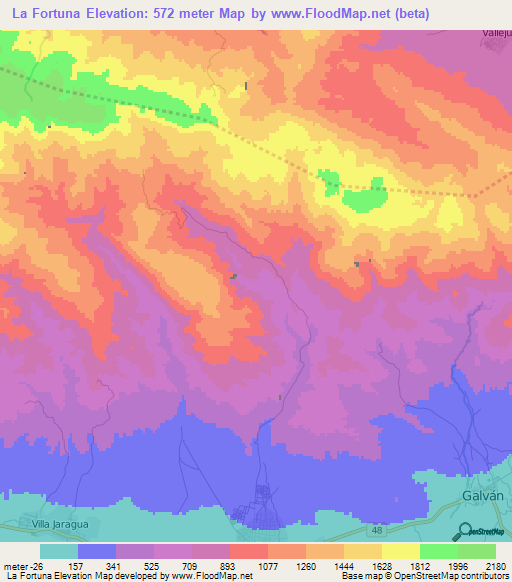 La Fortuna,Dominican Republic Elevation Map