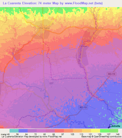 La Cuarenta,Dominican Republic Elevation Map