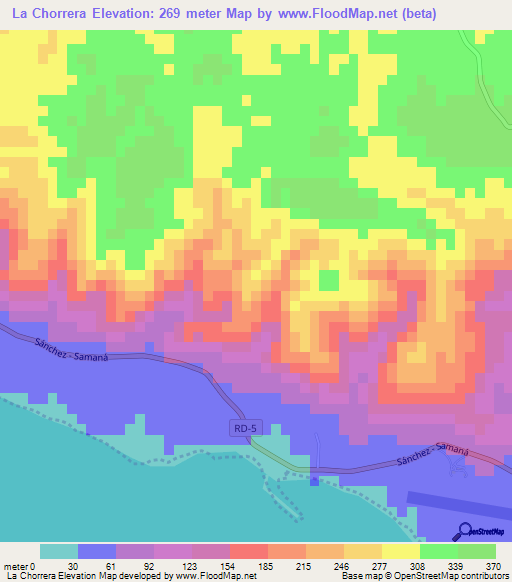 La Chorrera,Dominican Republic Elevation Map