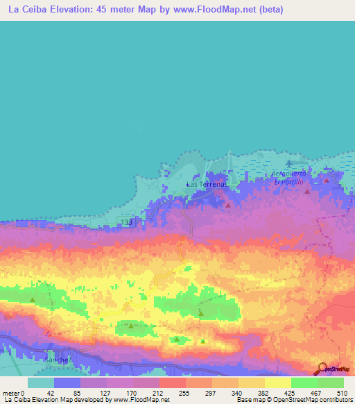 La Ceiba,Dominican Republic Elevation Map