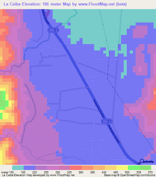 La Ceiba,Dominican Republic Elevation Map