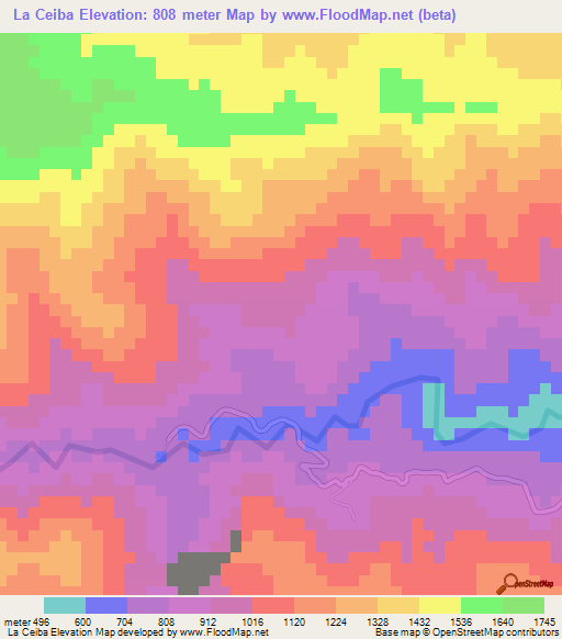 La Ceiba,Dominican Republic Elevation Map