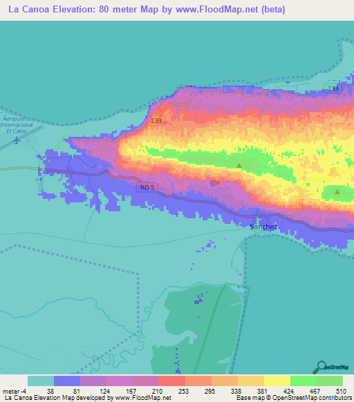 La Canoa,Dominican Republic Elevation Map