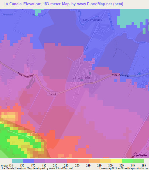 La Canela,Dominican Republic Elevation Map