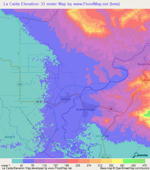 La Caida,Dominican Republic Elevation Map